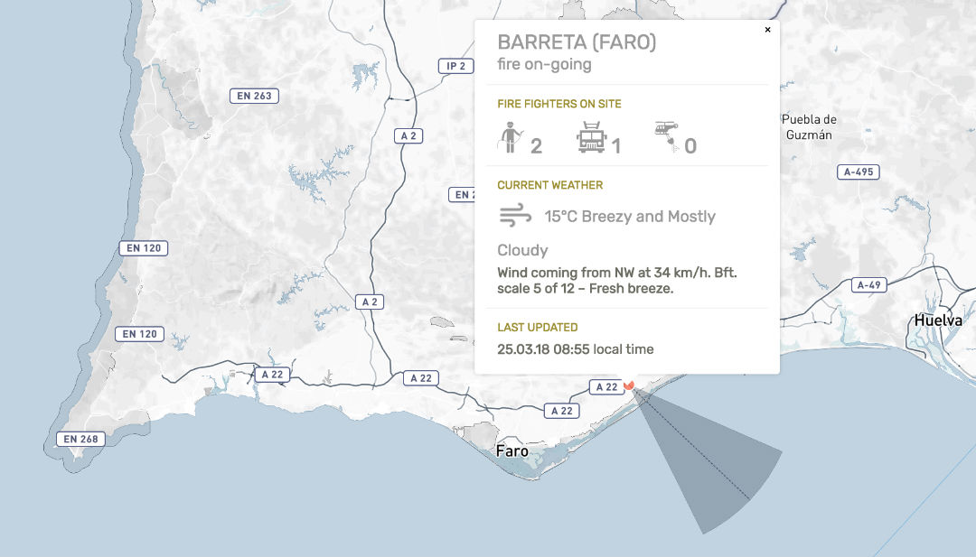 interaktive Karte auf der Nutzer die aktuellen Brände sehen